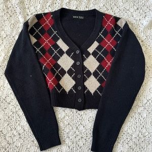 SHEIN Button Down Argyle Cardigan